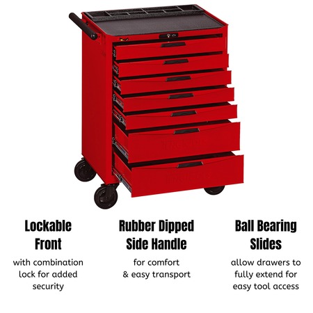 Teng Tools 8 Series Roller Cabinet, 7 Drawer, Red, Steel, 26 in W x 18 in D x 37 in H TCW807NU